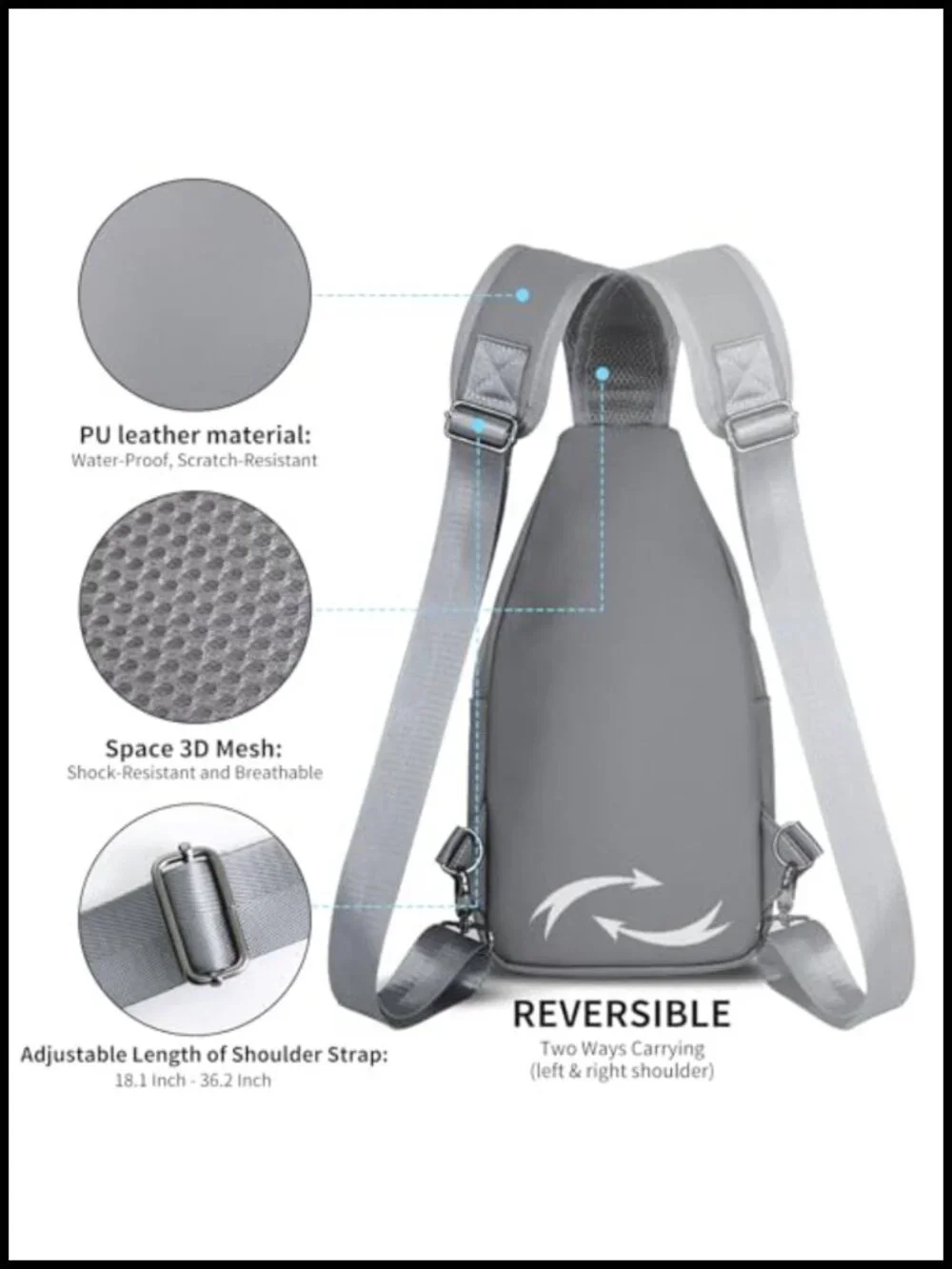 Crossbody Sling Bag Unisex Hiking Travel Daypack Water Resistant Nylon Shoulder